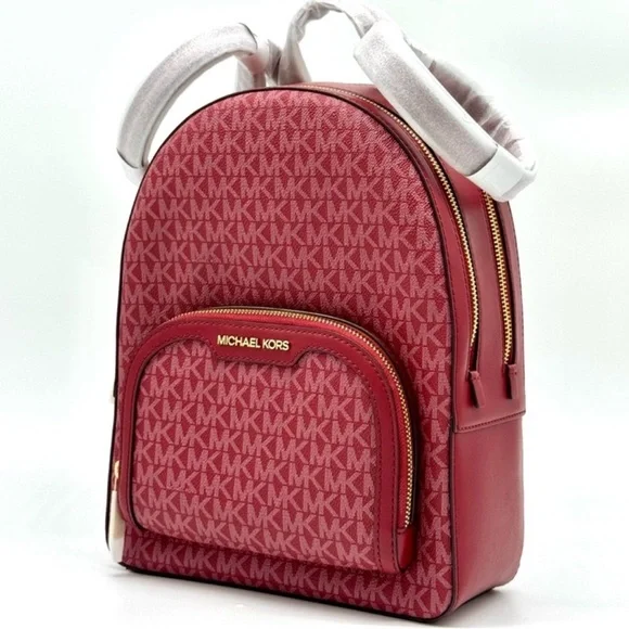 Michael Kors Jaycee Medium Signature Logo Backpack Cherry - Picture 3 of 12